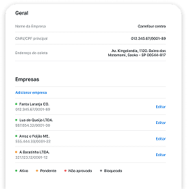 Conta unificada com múltiplos CNPJs cadastrados